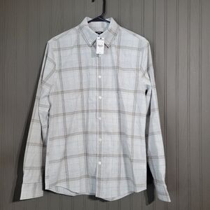 NWT Express Button Down Shirt Long Sleeve Collard Gray/Brown Plaid Men's Small